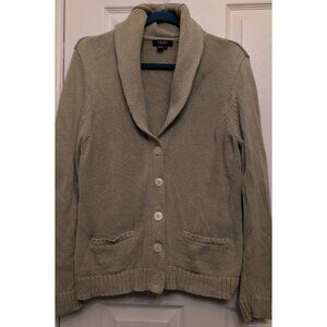 CHAPS Pale Green Shawl Collar Button Up Cardigan Cotton Women's Large Pockets